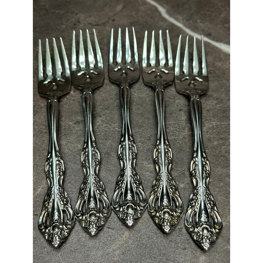 Oneida Michelangelo Stainless Steel Salad Dessert Fork Set of 5 Flatware USA